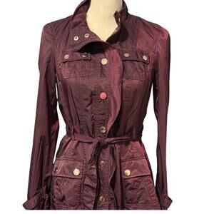 White House Black Market Maroon Button-up Collared Tie Waist Jacket Size 0